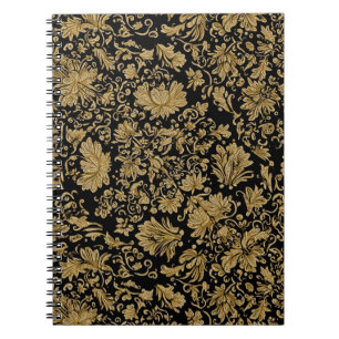 Gouden Barok Bloemmotief op Zwart Notitieboek