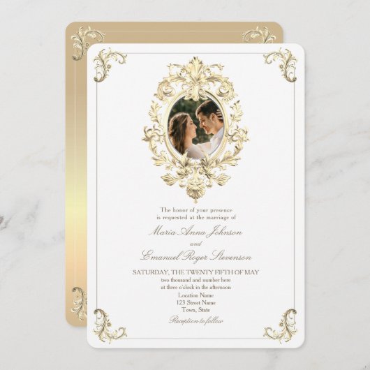 Gouden Barok bruiloft Kaart (Voorkant / Achterkant)