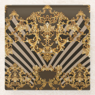 Gouden barok: geometrisch patroonontwerp glazen onderzetter