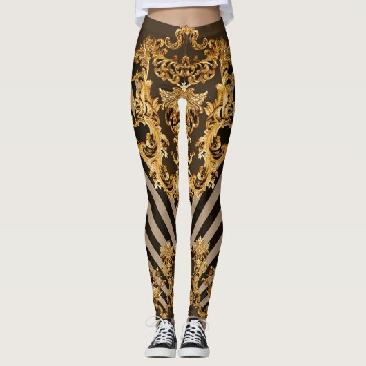Gouden barok: geometrisch patroonontwerp leggings (Voorkant)