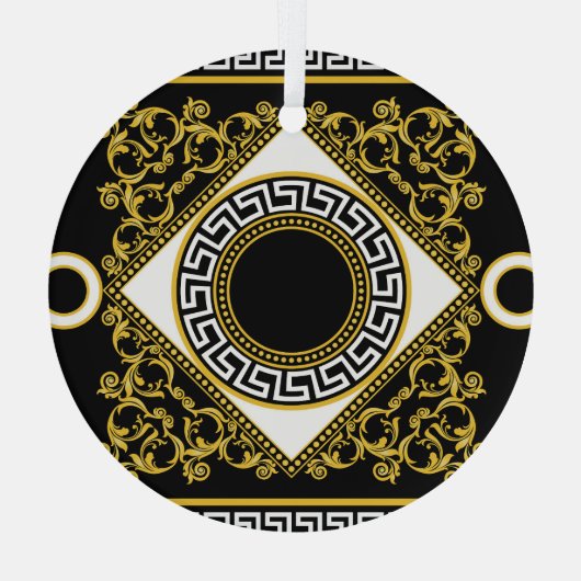 Gouden barok: Griekse zwarte rand Glas Ornament (Achterkant)