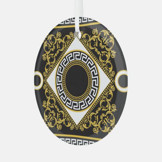 Gouden barok: Griekse zwarte rand Glas Ornament (Voorkant links)