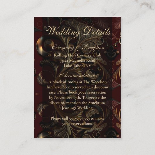 Gouden barok informatiekaartje (Achterkant)