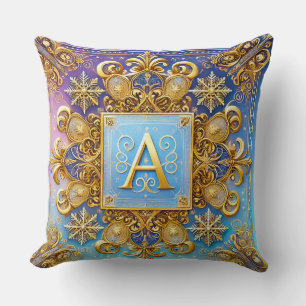 Gouden Barok Letter A Blauwe Monogram Elegantie ✨ Kussen