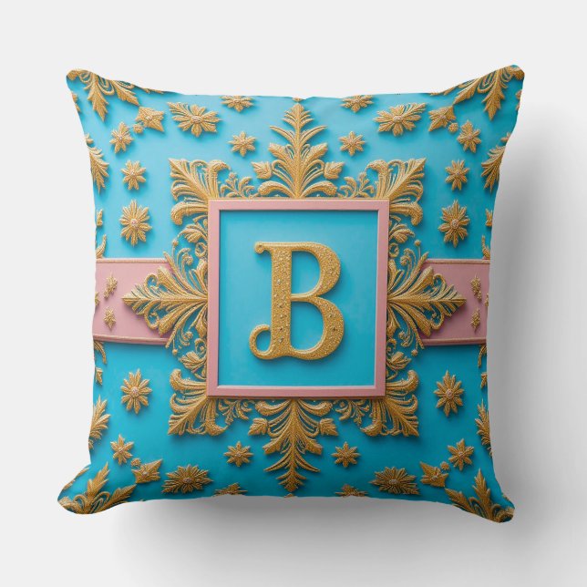 Gouden Barok Letter B Blauwe Monogram Elegantie ✨ Kussen (Voorkant)