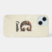 Gouden Barok Monogram Elegante Telefoonhoes iPhone 15 Case (Achterkant horizontaal)