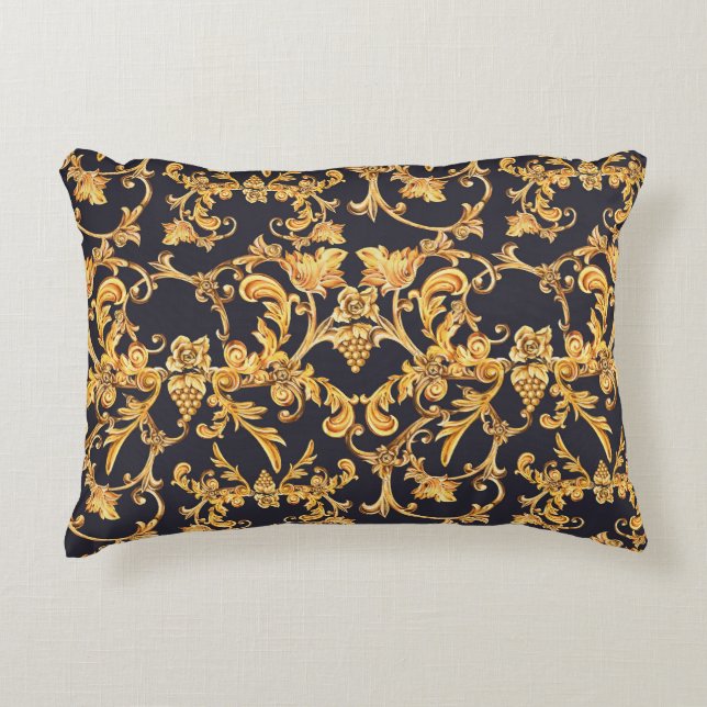 Gouden Barok, Scroll bladeren patroon. Accent Kussen (Voorkant)