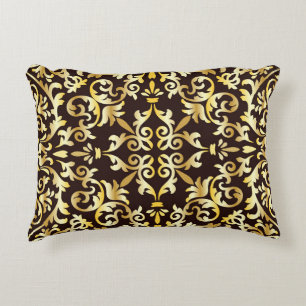 Gouden Barok Zwart Naadloos Patroon Accent Kussen
