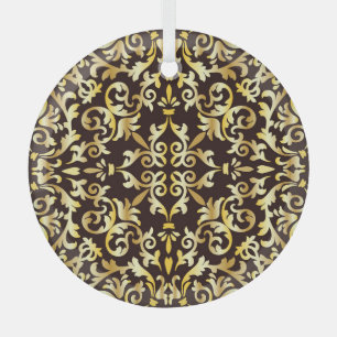 Gouden Barok Zwart Naadloos Patroon Glas Ornament