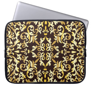 Gouden Barok Zwart Naadloos Patroon Laptop Sleeve