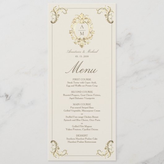 gouden barokke bruiloft menu (Voorkant)