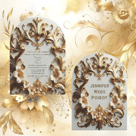 Gouden Barokke Grandeur Witte Bloem Werveltje Boog Kaart