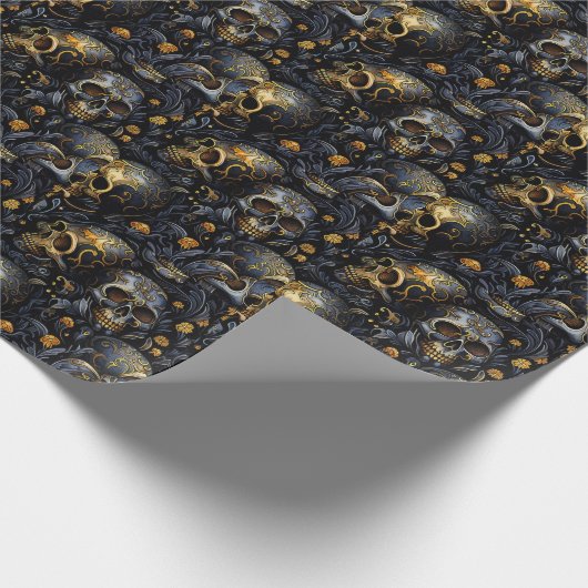 Gouden barokke schedels cadeaupapier (Hoek)