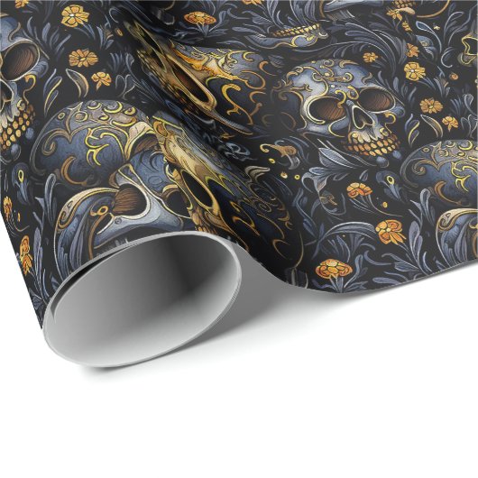 Gouden barokke schedels cadeaupapier (Rol Hoek)