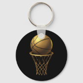 Gouden Basketbal & Hoop Design Sleutelhanger (Voorkant)