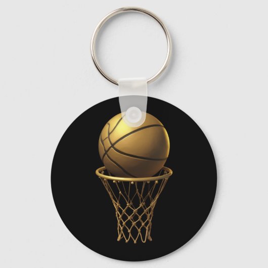 Gouden Basketbal & Hoop Design Sleutelhanger (Voorkant)