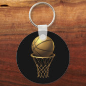 Gouden Basketbal & Hoop Design Sleutelhanger (Voorkant)
