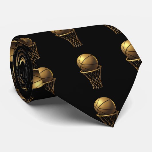 Gouden Basketbal & Hoop Design Stropdas (Opgerold)