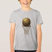Gouden Basketbal & Hoop Design Tri-Blend Shirt (Voorkant)