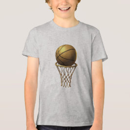Gouden Basketbal & Hoop Design Tri-Blend Shirt