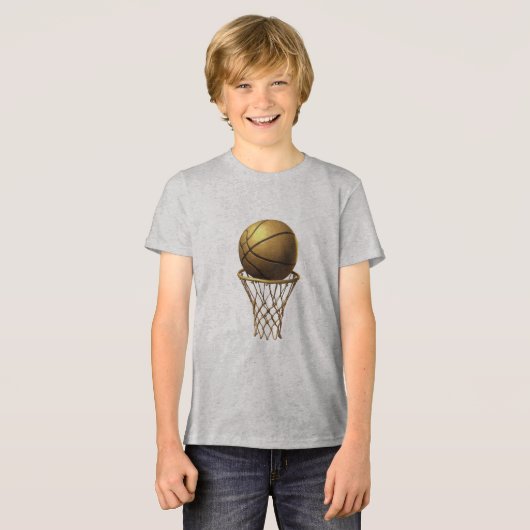 Gouden Basketbal & Hoop Design Tri-Blend Shirt (Voorkant volledig)