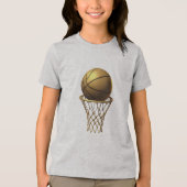 Gouden Basketbal & Hoop Design Tri-Blend Shirt (Voorkant)