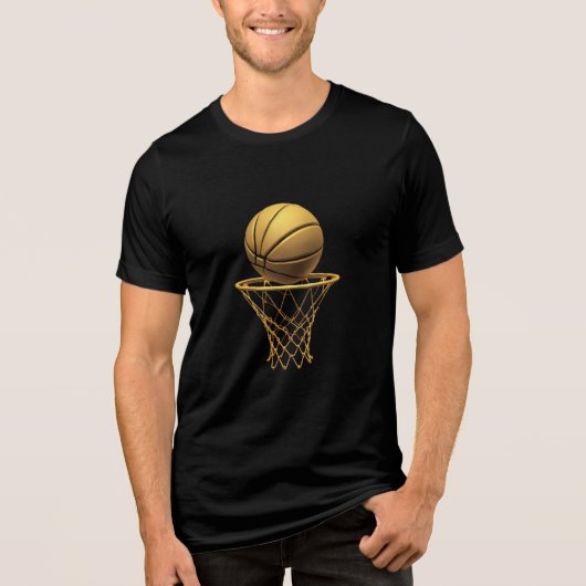 Gouden Basketbal & Hoop Design Tri-Blend Shirt (Voorkant)