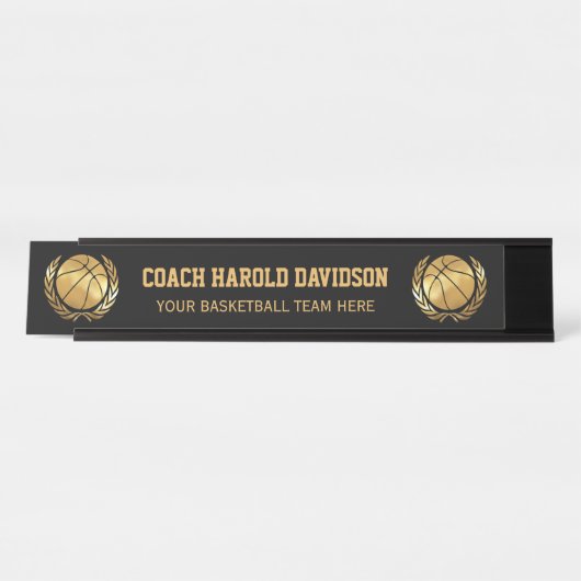 Gouden Basketbalcoach Bureau Naambordje (Voorkant)
