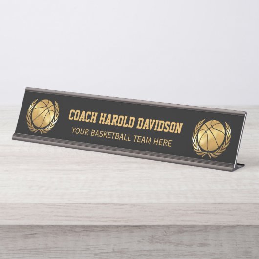 Gouden Basketbalcoach Bureau Naambordje (Voorkant)
