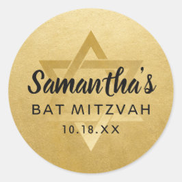 Gouden Bat Mitzvah Bar Mitzvah Ster van David Naam Ronde Sticker