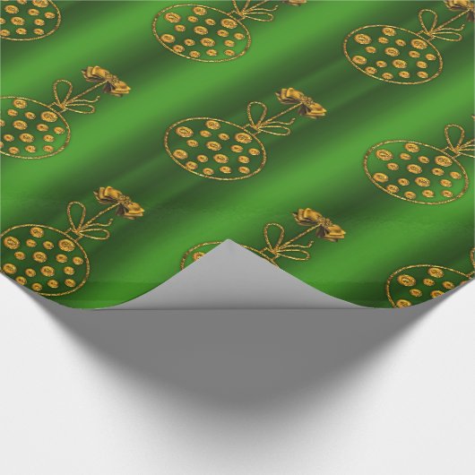 Gouden Baubles op Groene Kerstmis Cadeaupapier (Hoek)