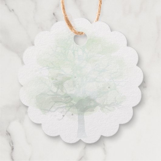 gouden bedankkaartje met nevelige groene eik bedankjes labels (Achterkant)