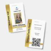 Gouden Bedrijfsbeveiliging QR-code Werknemer Foto  Badge (Voor- en achterkant)