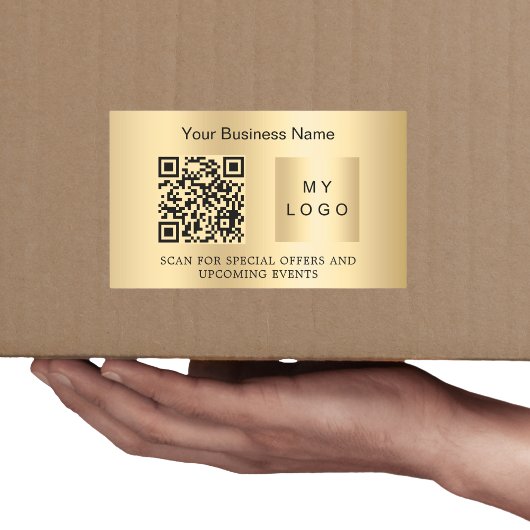 Gouden bedrijfsnaam logo qr code rechthoekige sticker