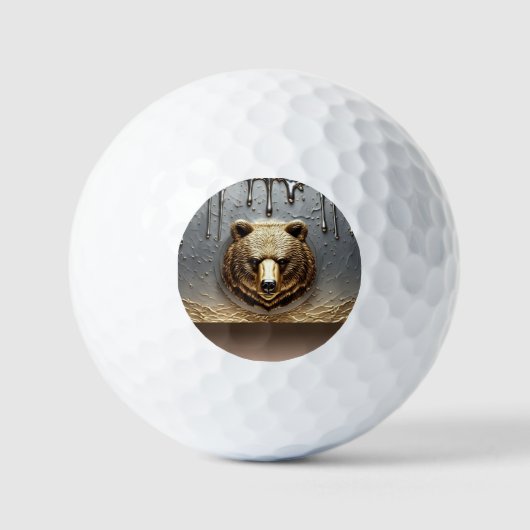 Gouden Beerreliëf Met Metaal Drip Effect 🐻 Golfballen (Voorkant)