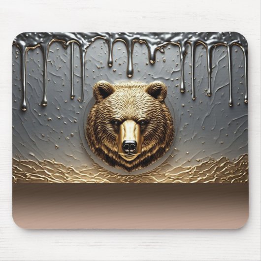 Gouden Beerreliëf Met Metaal Drip Effect 🐻 Muismat (Voorkant)