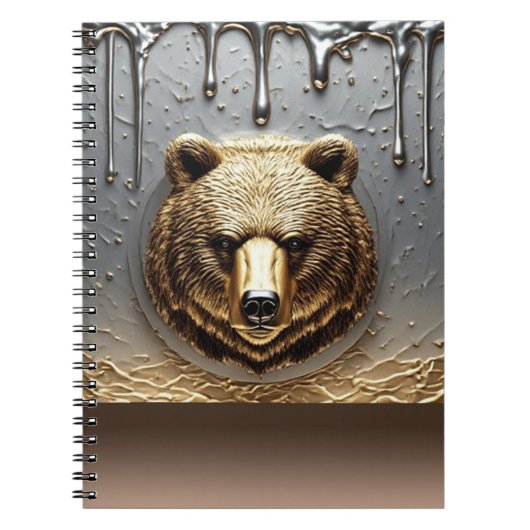 Gouden Beerreliëf Met Metaal Drip Effect 🐻 Notitieboek (Voorkant)