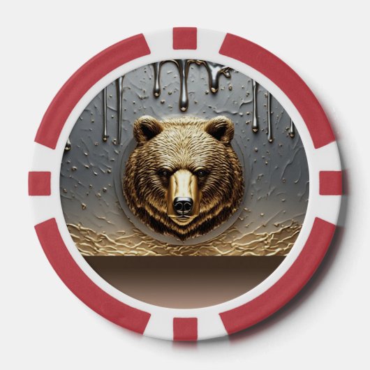 Gouden Beerreliëf Met Metaal Drip Effect 🐻 Poker Chips (Voorkant)
