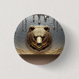 Gouden Beerreliëf Met Metaal Drip Effect 🐻 Ronde Button 3,2 Cm