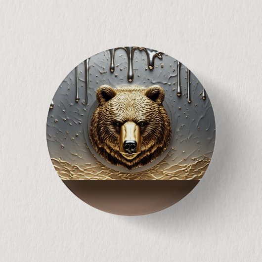 Gouden Beerreliëf Met Metaal Drip Effect 🐻 Ronde Button 3,2 Cm (Voorkant)