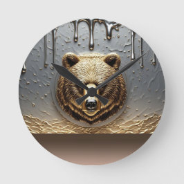 Gouden Beerreliëf Met Metaal Drip Effect 🐻 Ronde Klok