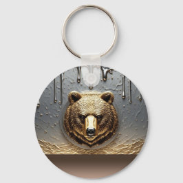 Gouden Beerreliëf Met Metaal Drip Effect 🐻 Sleutelhanger