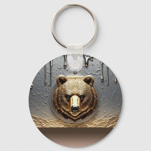 Gouden Beerreliëf Met Metaal Drip Effect 🐻 Sleutelhanger (Voorkant)