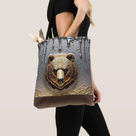 Gouden Beerreliëf Met Metaal Drip Effect 🐻 Tote Bag