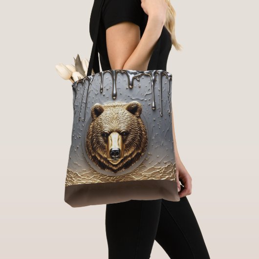Gouden Beerreliëf Met Metaal Drip Effect 🐻 Tote Bag (Dichtbij)
