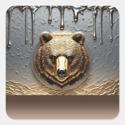 Gouden Beerreliëf Met Metaal Drip Effect 🐻 Vierkante Sticker (Voorkant)