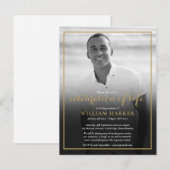 Gouden Begrafenis Zwart-wit Foto Uitnodiging (Voorkant / Achterkant)