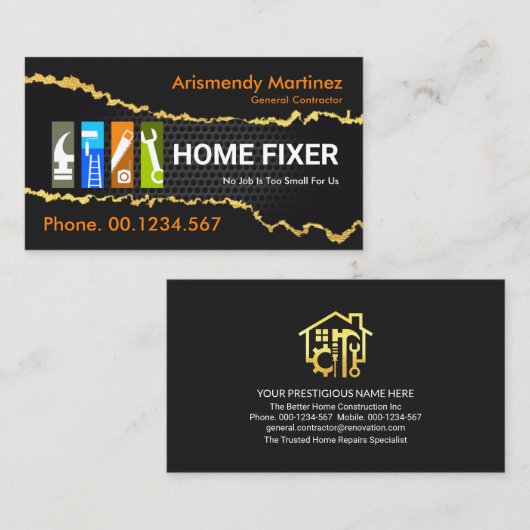 Gouden behang over gaas remodeling visitekaartje (Voorkant / Achterkant)