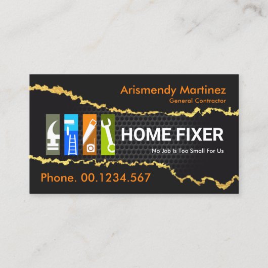 Gouden behang over gaas remodeling visitekaartje (Voorkant)