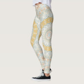 Gouden beige en blauwe mandala patroon ontwerp leggings (Links)